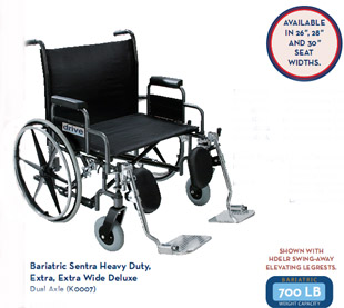 Bariatric Sentra Heavy Duty Extra, Extra Wide Deluxe Wheel Chair